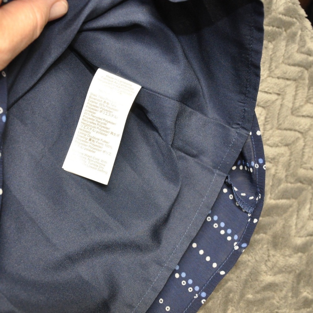 J.Crew Split Neck Blouse L Navy Blue New Dotted Stripe Ruffle Puff Sleeve (1829) - Picture 5 of 10